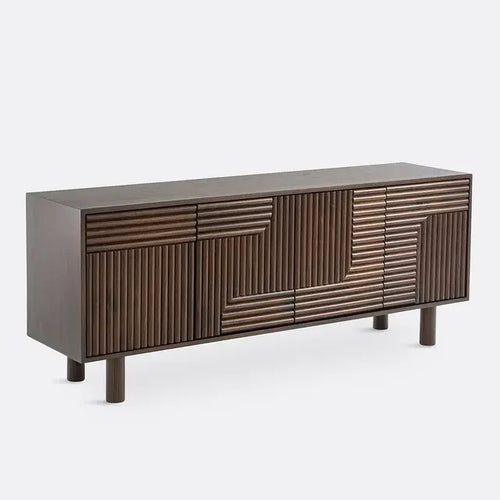 Solid Pine 4-Door Sideboard Grooved Media Console TV Unit 184cm Wide