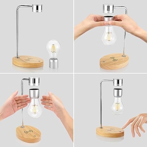 Silver Magnetic Levitating LED Bulb Lamp Floating Desk with Wireless Charger