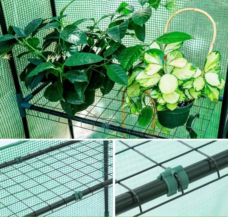 Walk-In Greenhouse with Shelves Reinforced PE Cover Roll-Up Door 143x195cm