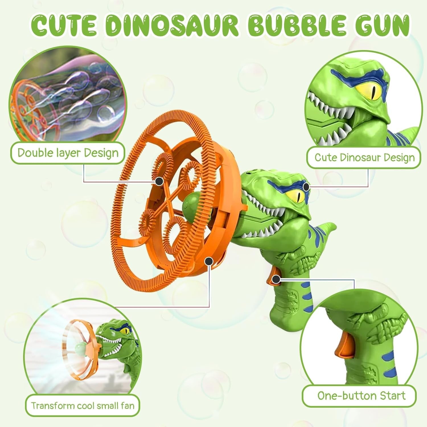 Dinosaur Bubble Gun Giant Bubble Maker Toy with Solution Green
