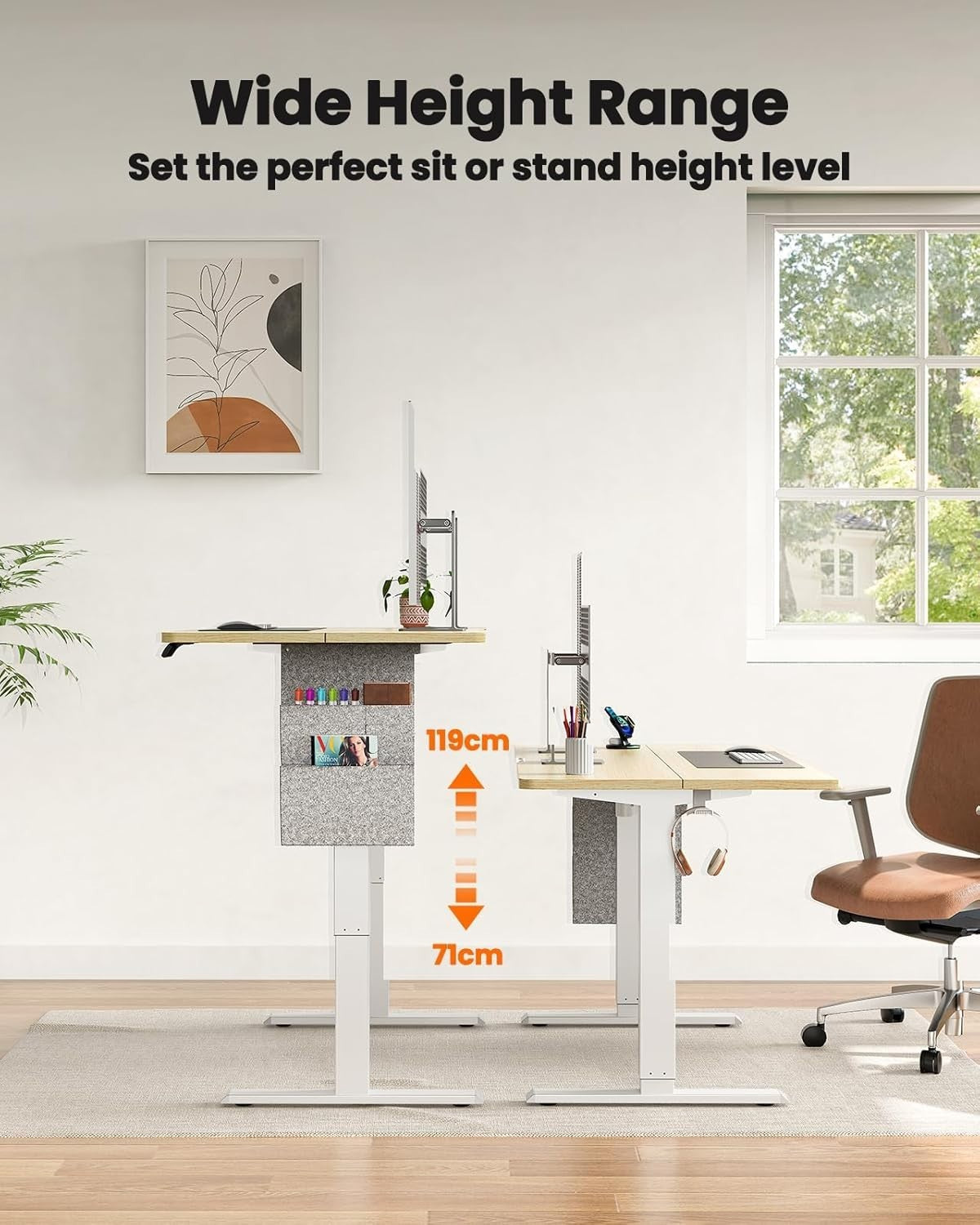 Natural Electric Standing Desk 120x60cm Adjustable Sit Stand Table with Storage