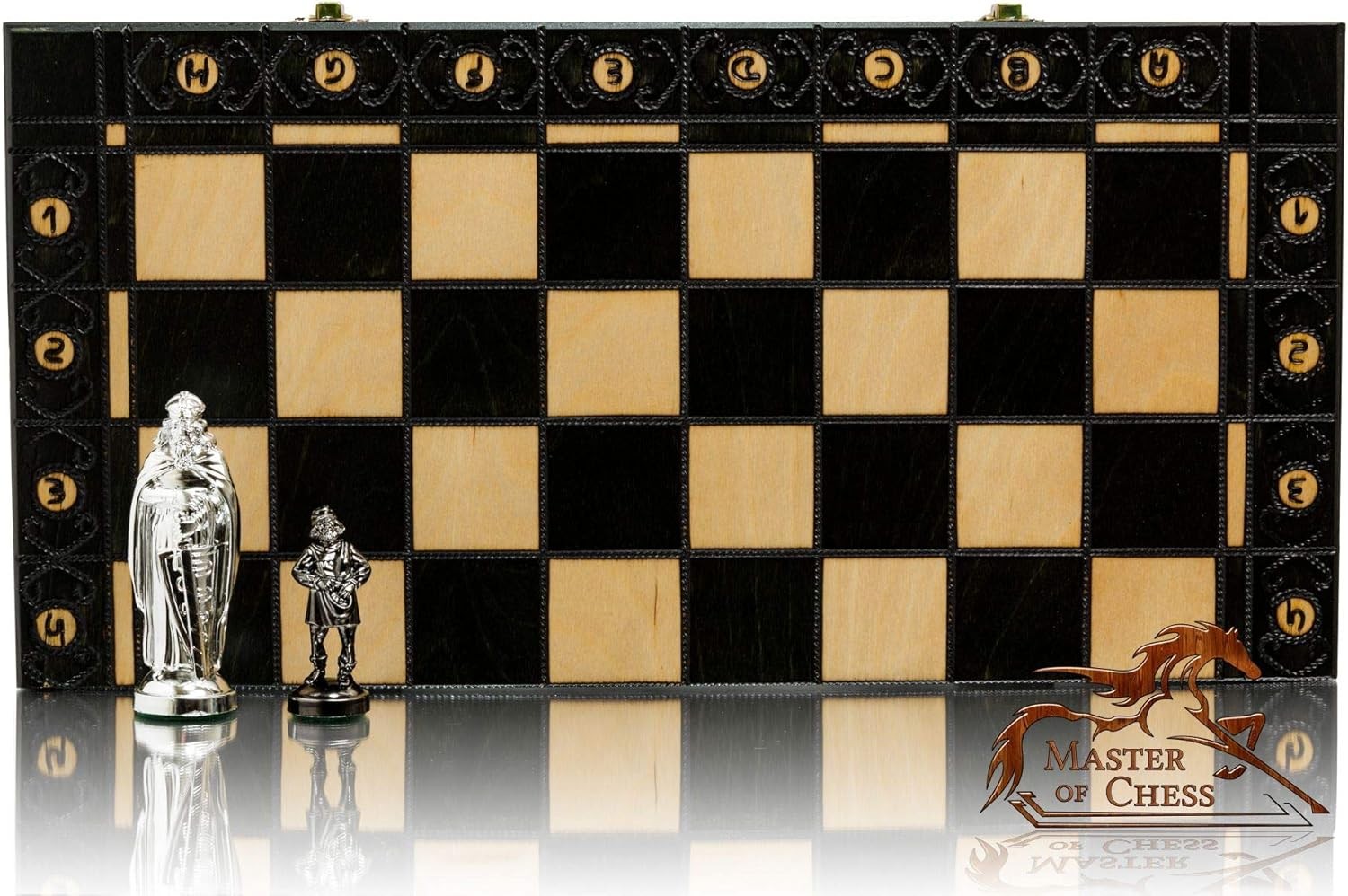 41cm Chrome Medieval Chess Set | Luxury Folding Board | Weighted Metal Pieces