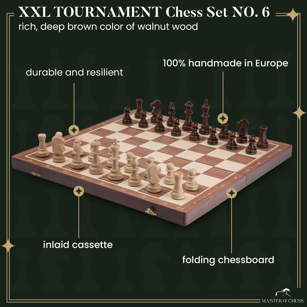 54cm Luxury Tournament Wooden Chess Set – Weighted Staunton No.6 Pieces