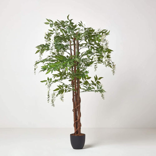 5ft Cream Wisteria Tree in Black Pot Faux Ornamental Plant for Home or Office