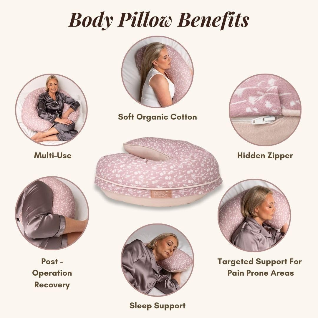 Pregnancy Pillow 5-in-1 Cooling Maternity Body Pillow Adjustable O-Shape Pink