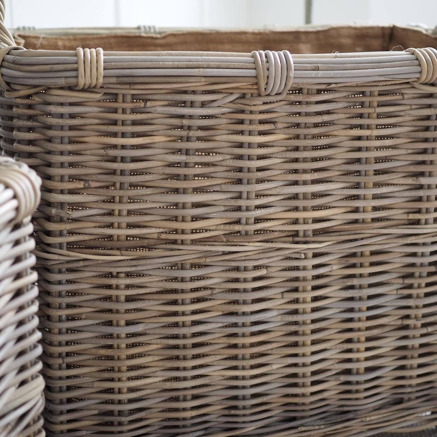 Extra Large Rattan Log Basket With Wheels, Rustic Firewood Storage 50x76cm