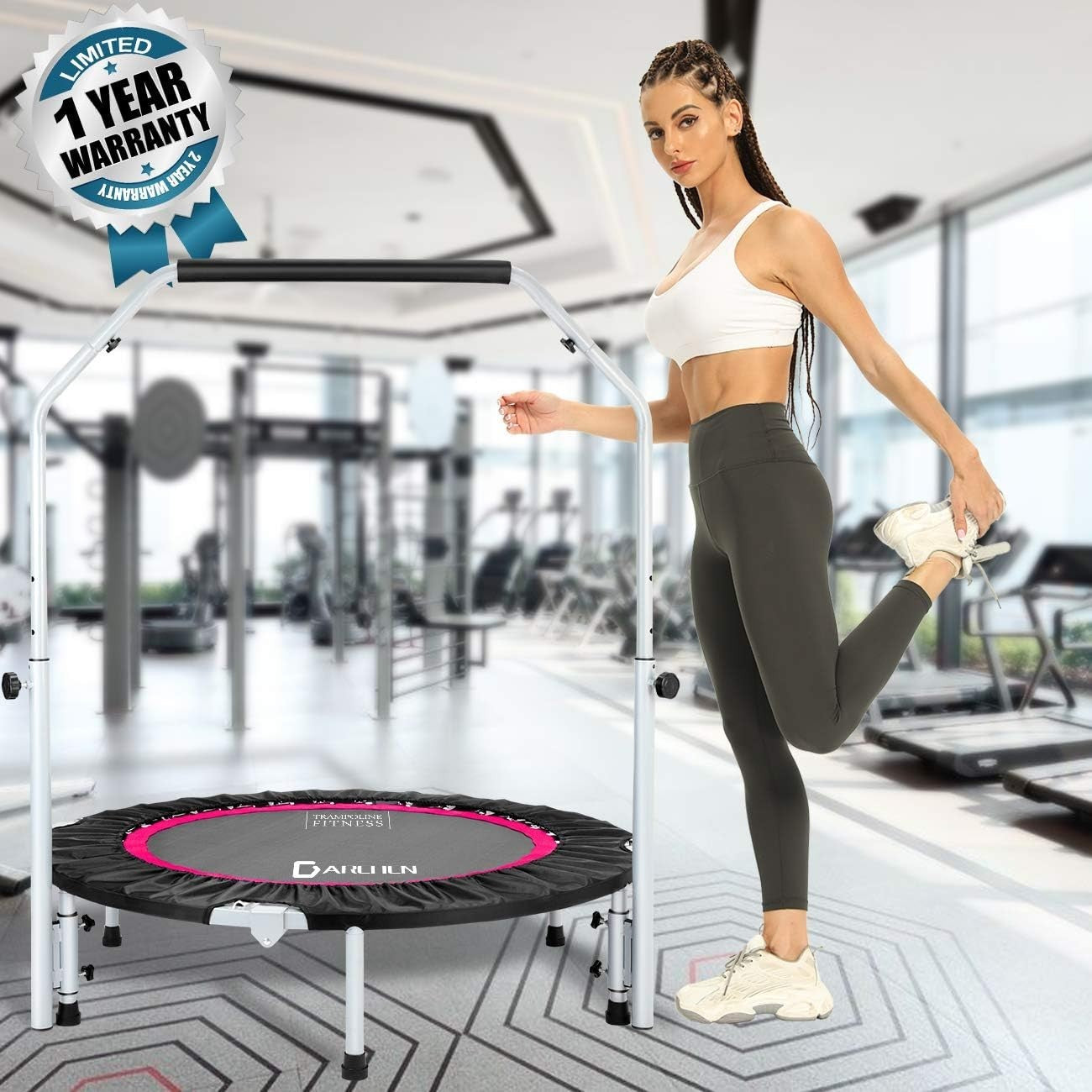 100cm Mini Fitness Trampoline Foldable Quiet Rebounder 175KG Indoor