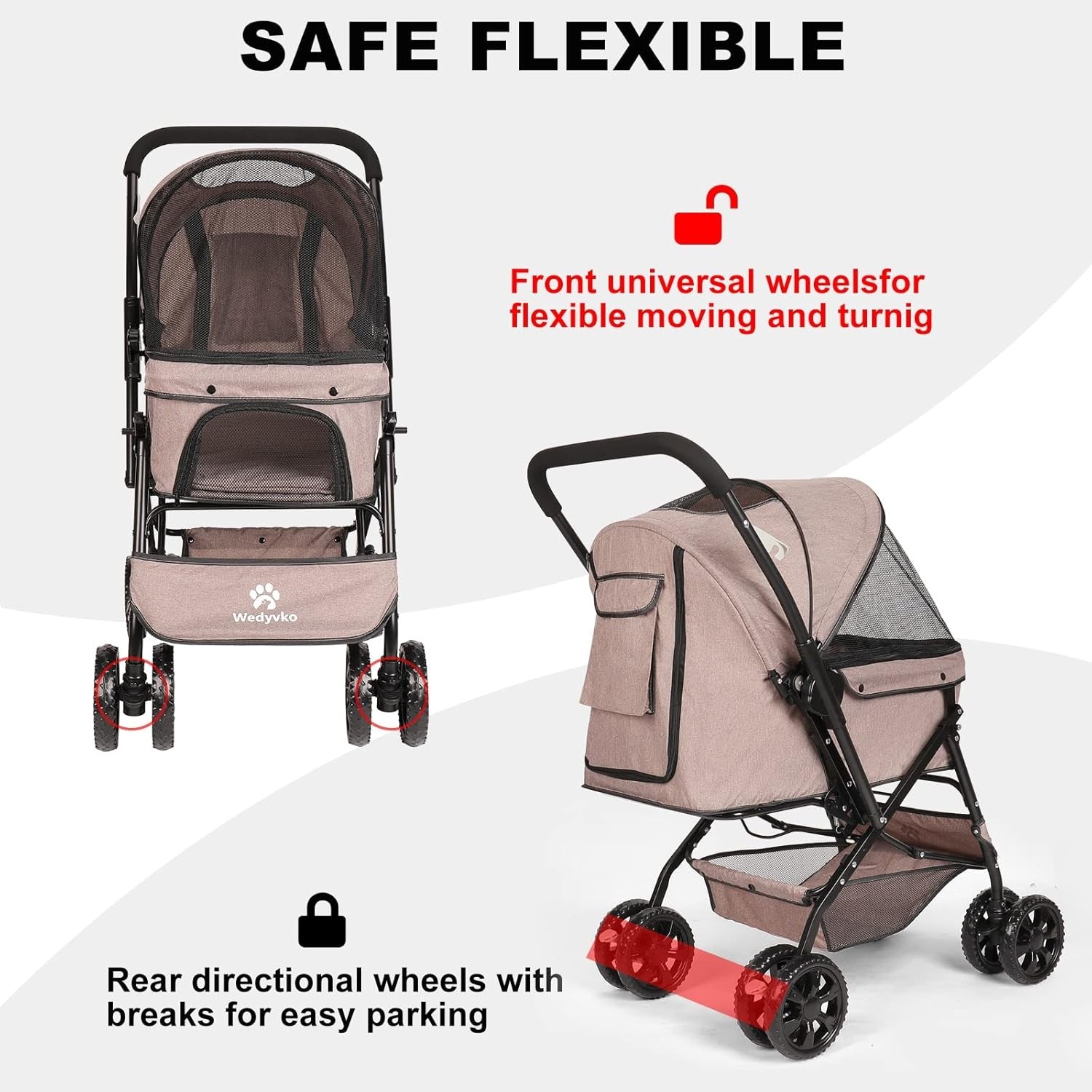 Pet Stroller for Medium Dogs up to 20kg Foldable 4 Wheel Dog Cat