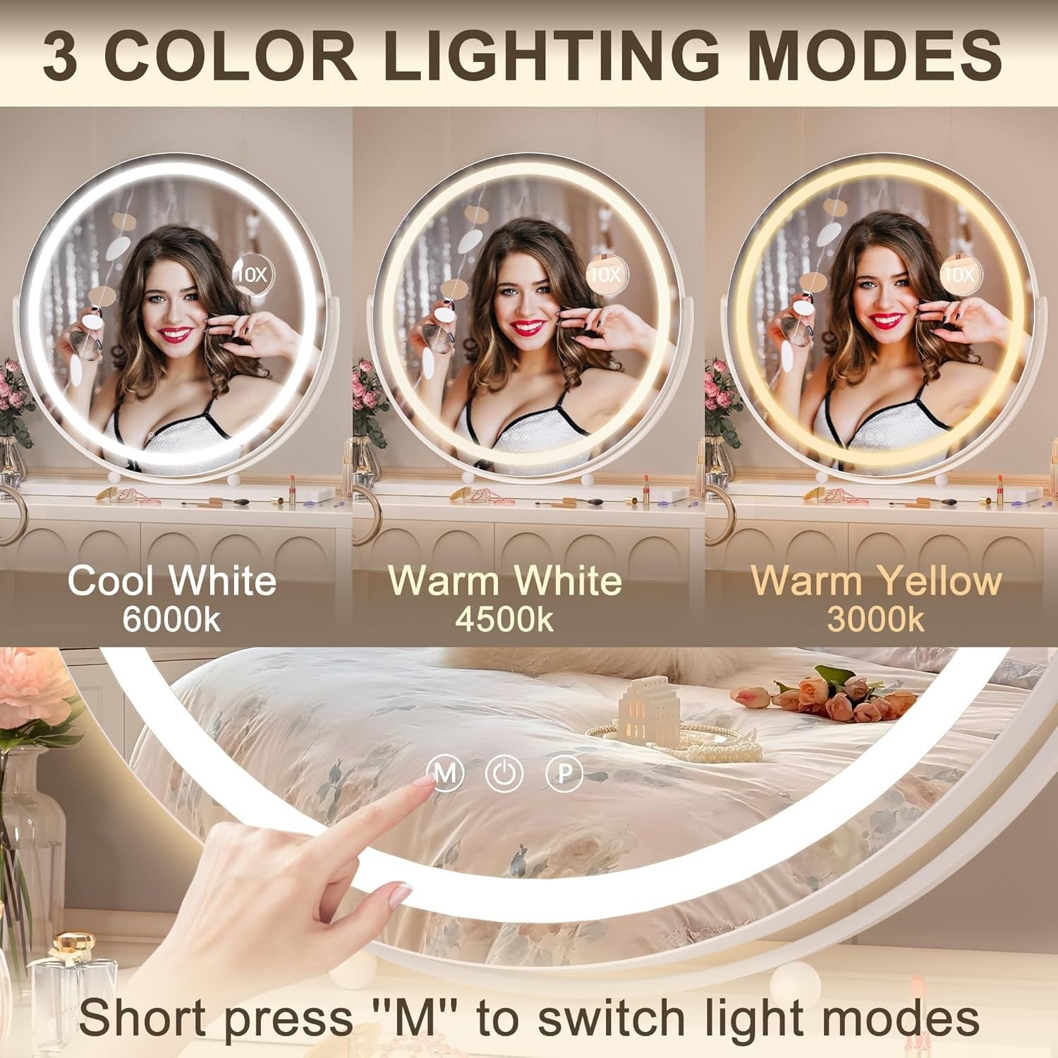 LED Vanity Mirror 70x70cm with Dimmable Lights & Smart Touch Control