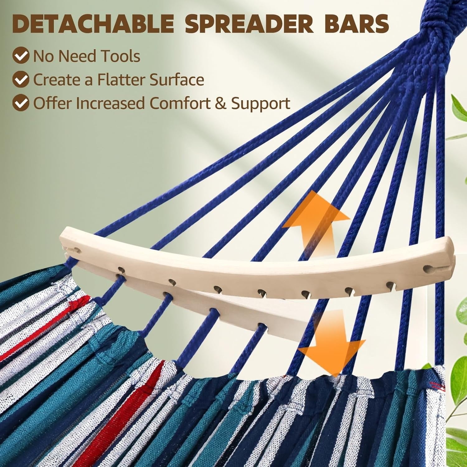 Heavy-Duty Cotton Hammock with Pillow & Spreader Bar 300kg Outdoor Garden
