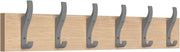 Oak Wall Mounted Coat Rack 6 Hooks | Grey Rail for Coats, Hats & Bags