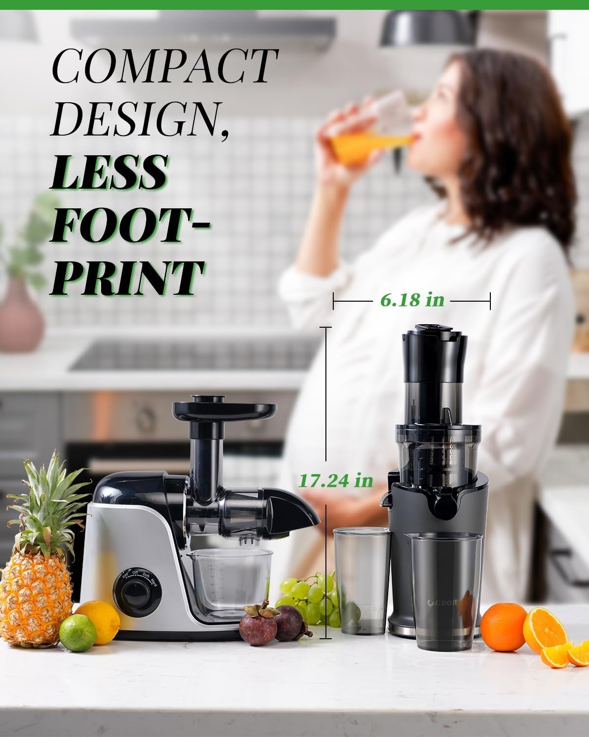 Cold Press Juicer 89mm Wide Chute Whole Fruit Slow Quiet BPA Free High Yield