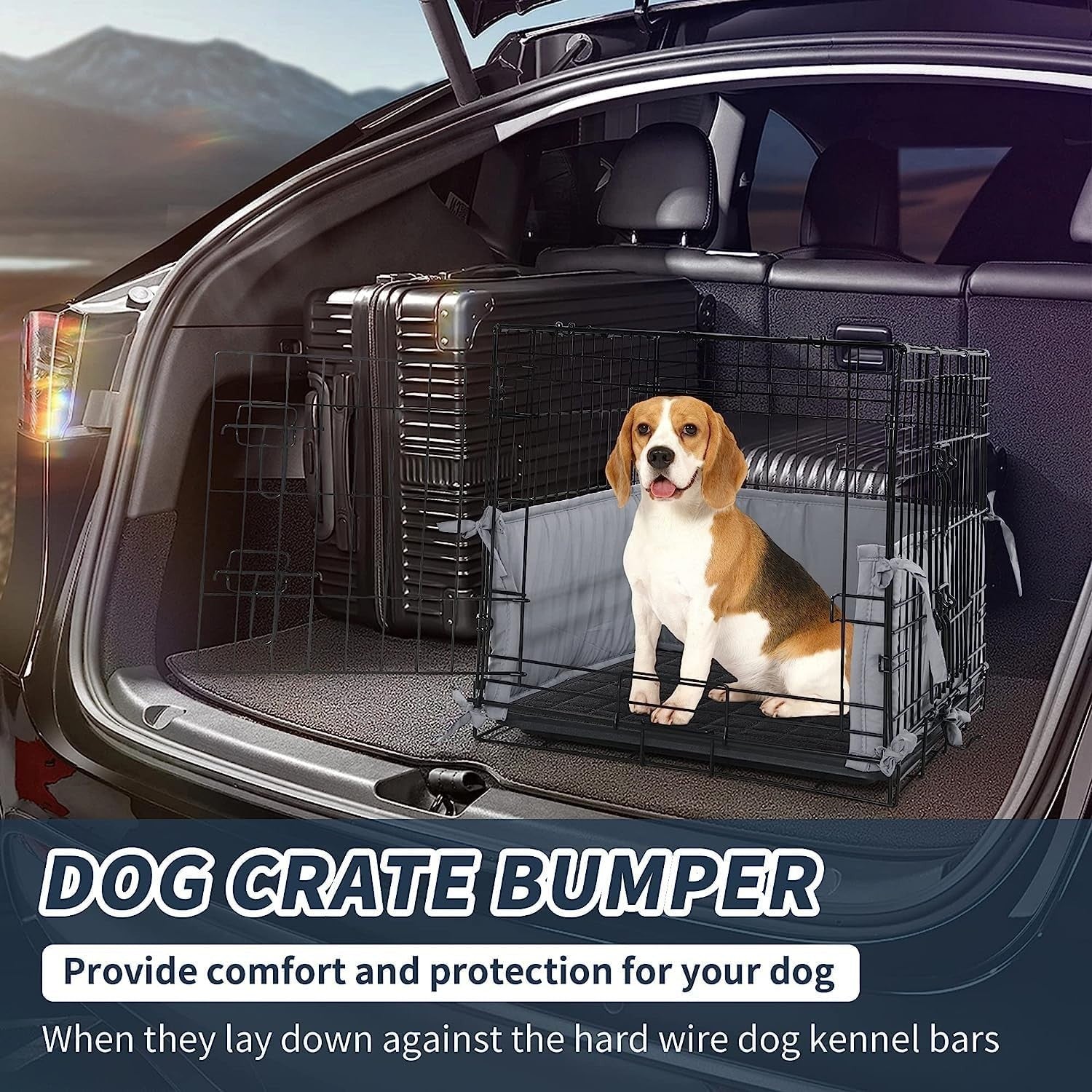 Soft Dog Crate Bumper Padding with Ties – Protective Kennel Cover 42"x28"