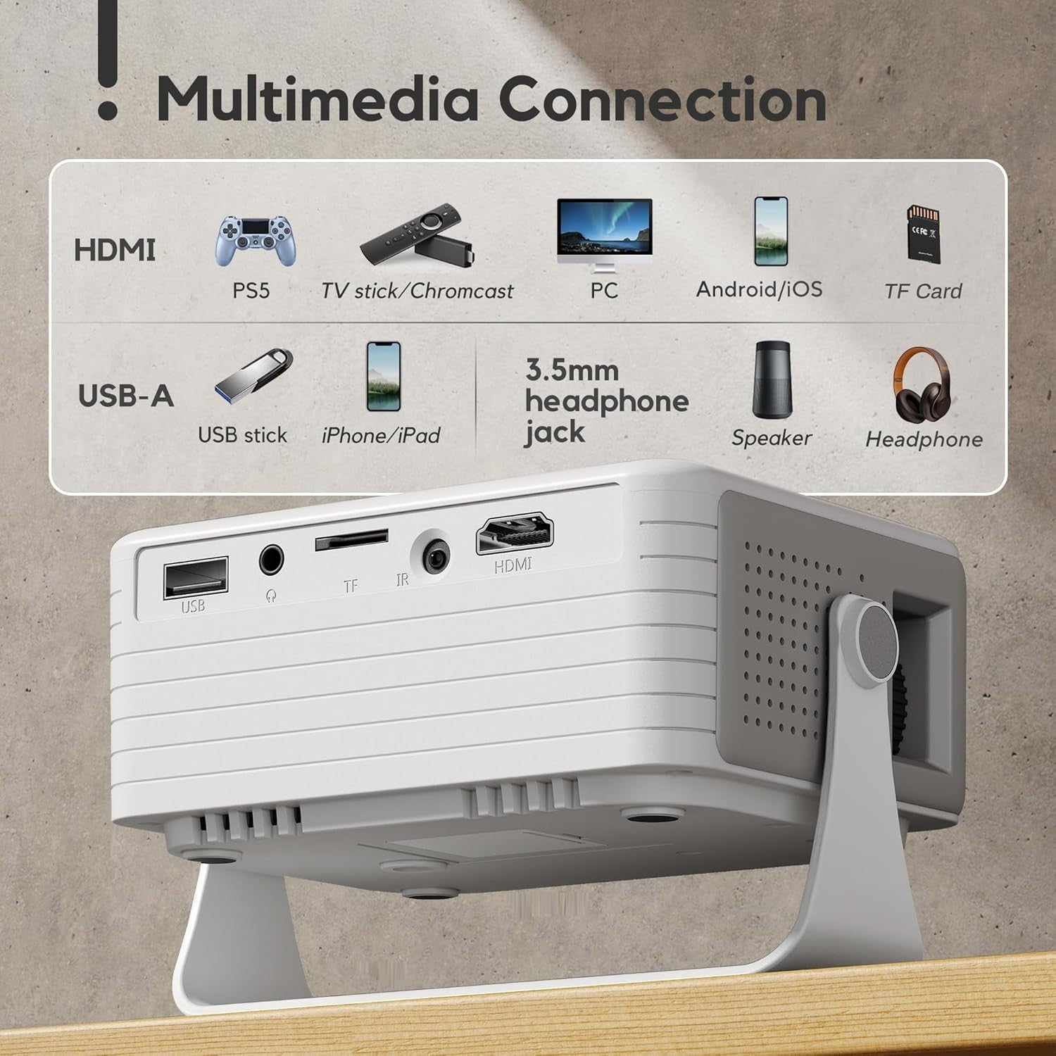 Mini 1080P Projector 15000L 360° Auto Keystone Portable HDMI USB