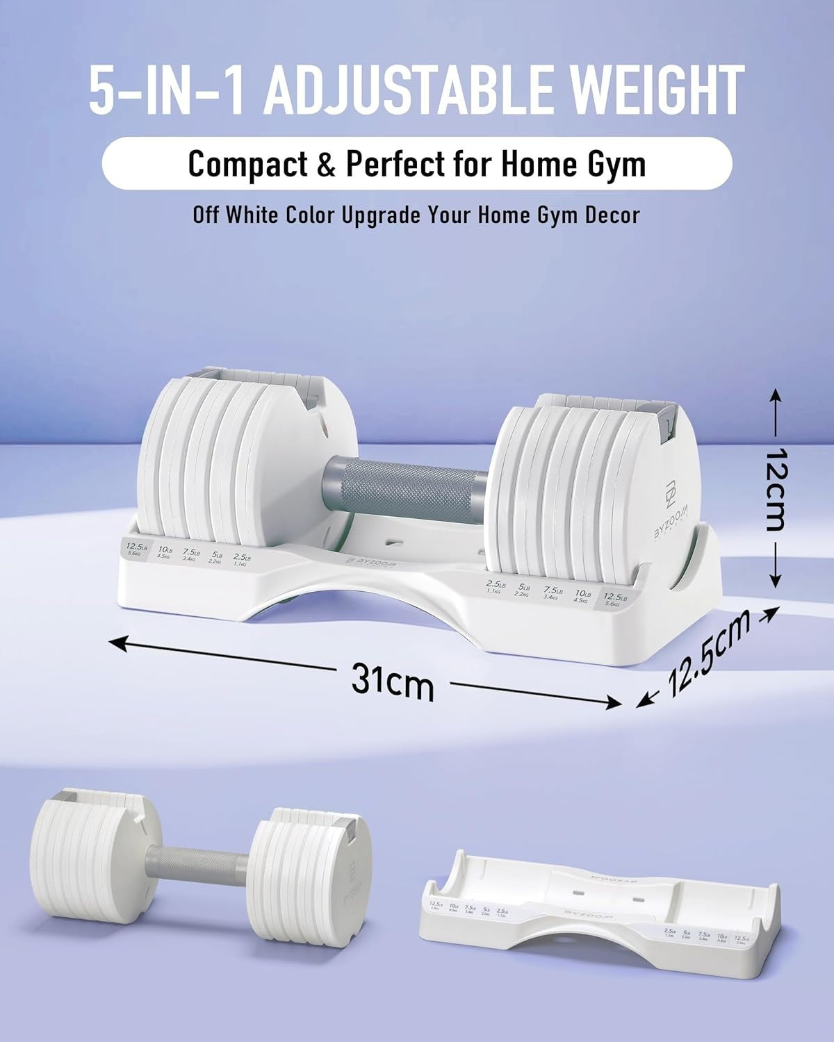 Adjustable Dumbbells Set 5 in 1 Pair 12.5–25LB Home Gym Weights