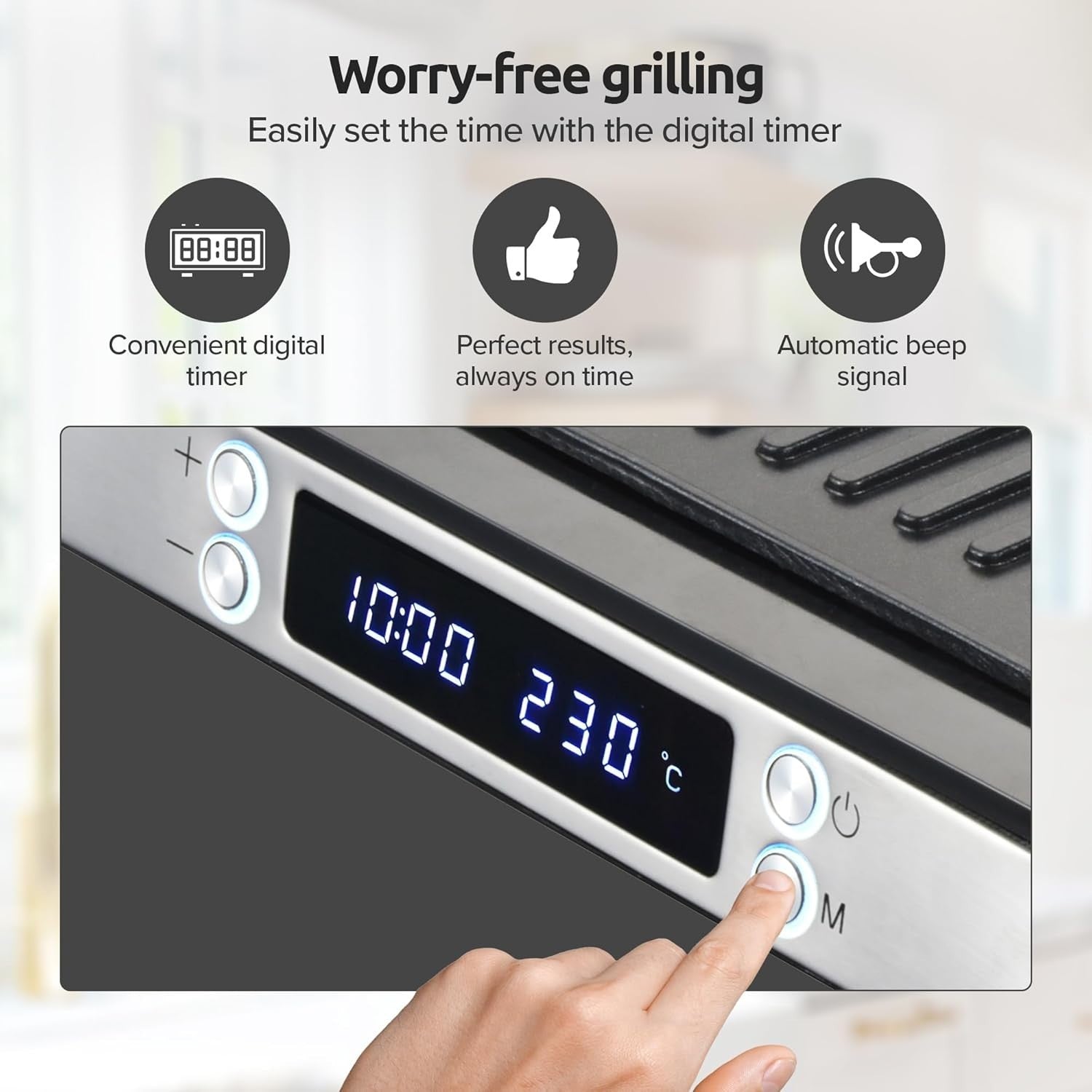 3-in-1 Panini Press Grill 1200W Digital 29x23cm Black