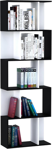Modern 5-Tier S-Shape Display Bookcase – Freestanding Storage Shelf Black