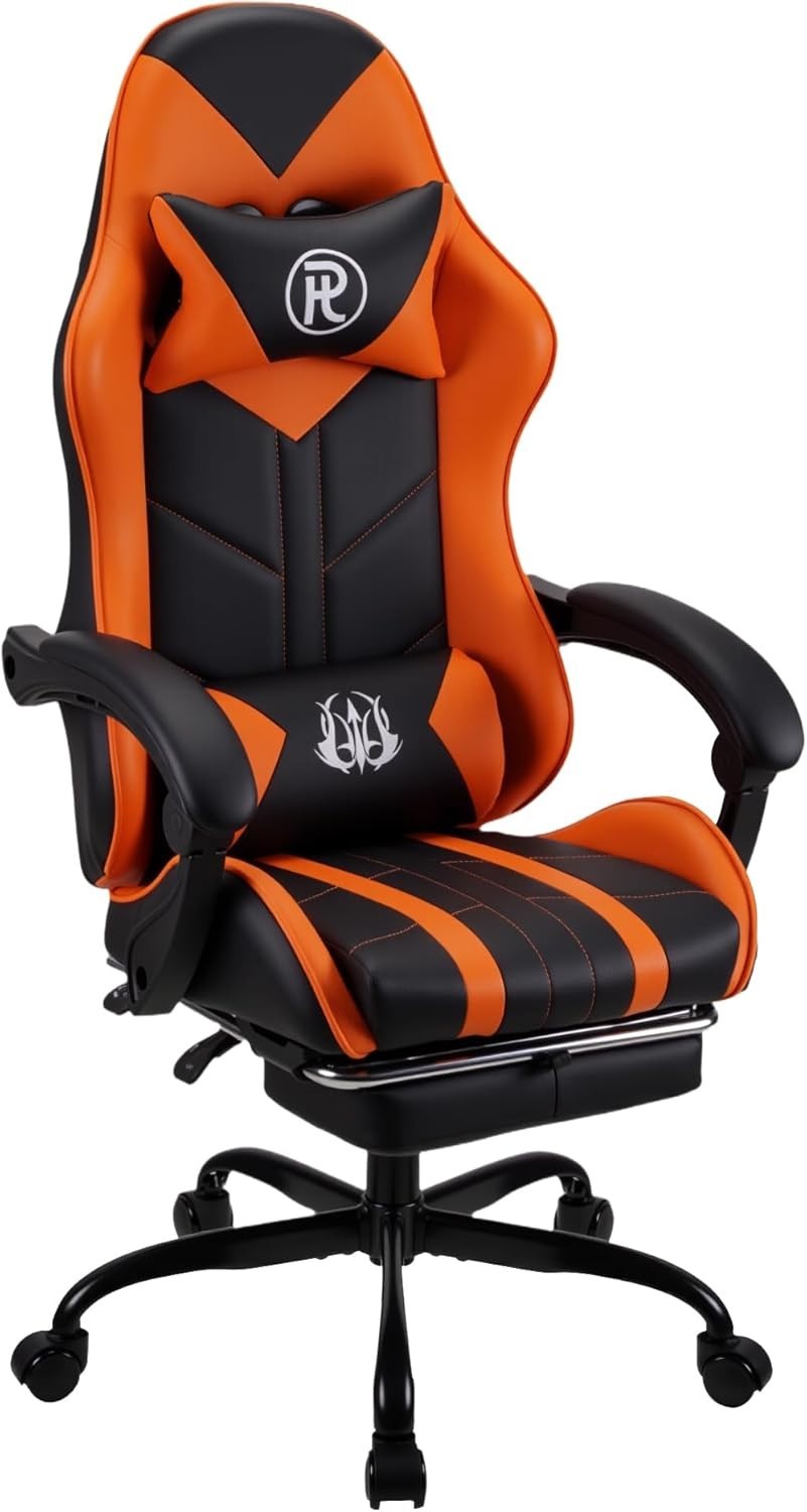 Ergonomic Orange Gaming Chair Recliner PU Leather Office PC Desk Seat