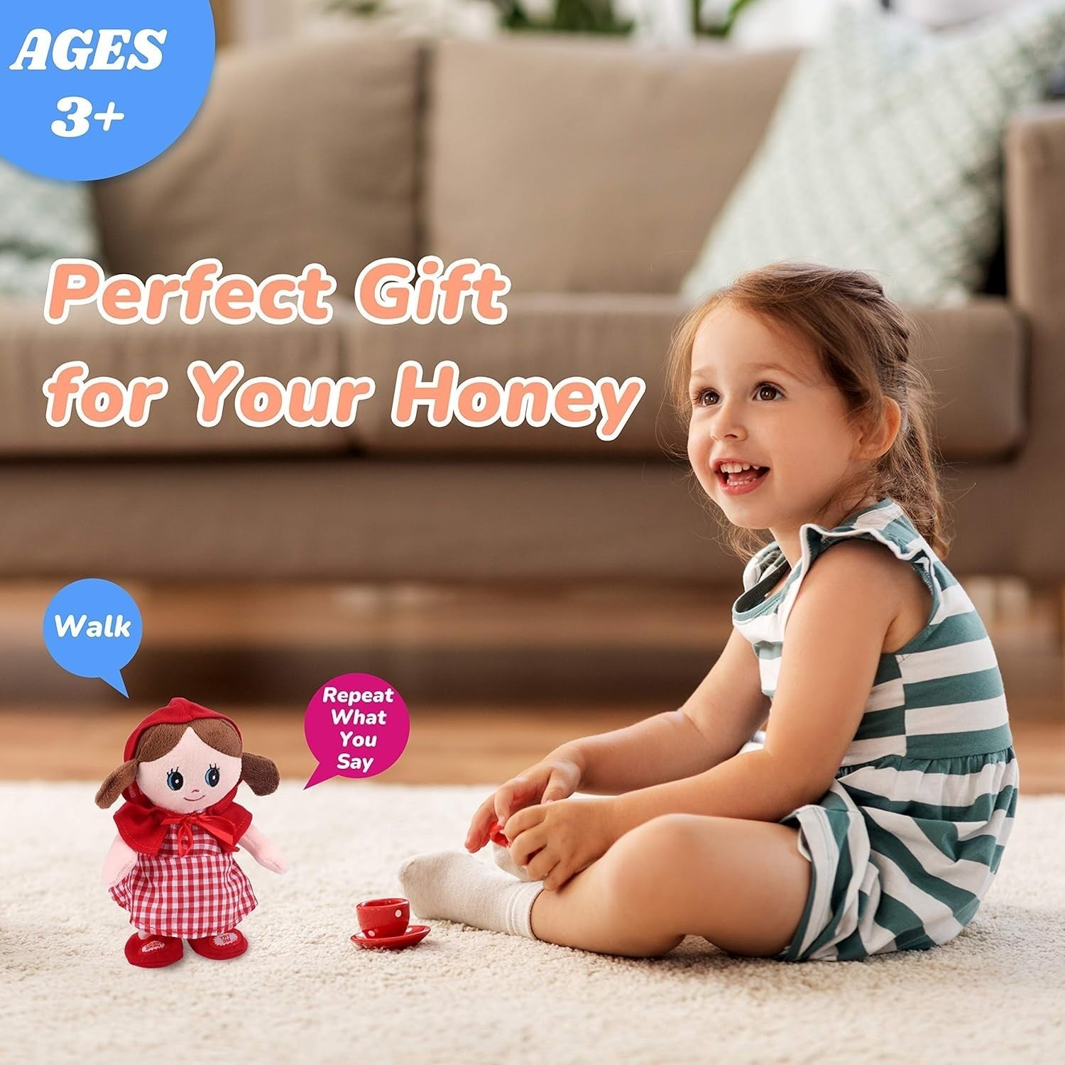 8in Talking Singing Walking Doll Repeats Voice Interactive Plush Toy Kids