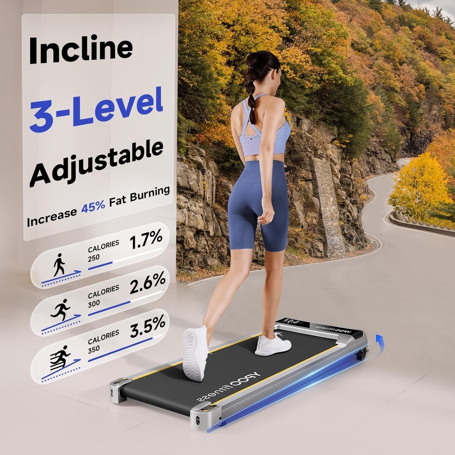Compact Under Desk Treadmill 2.5HP Incline Quiet Home Office Fitness