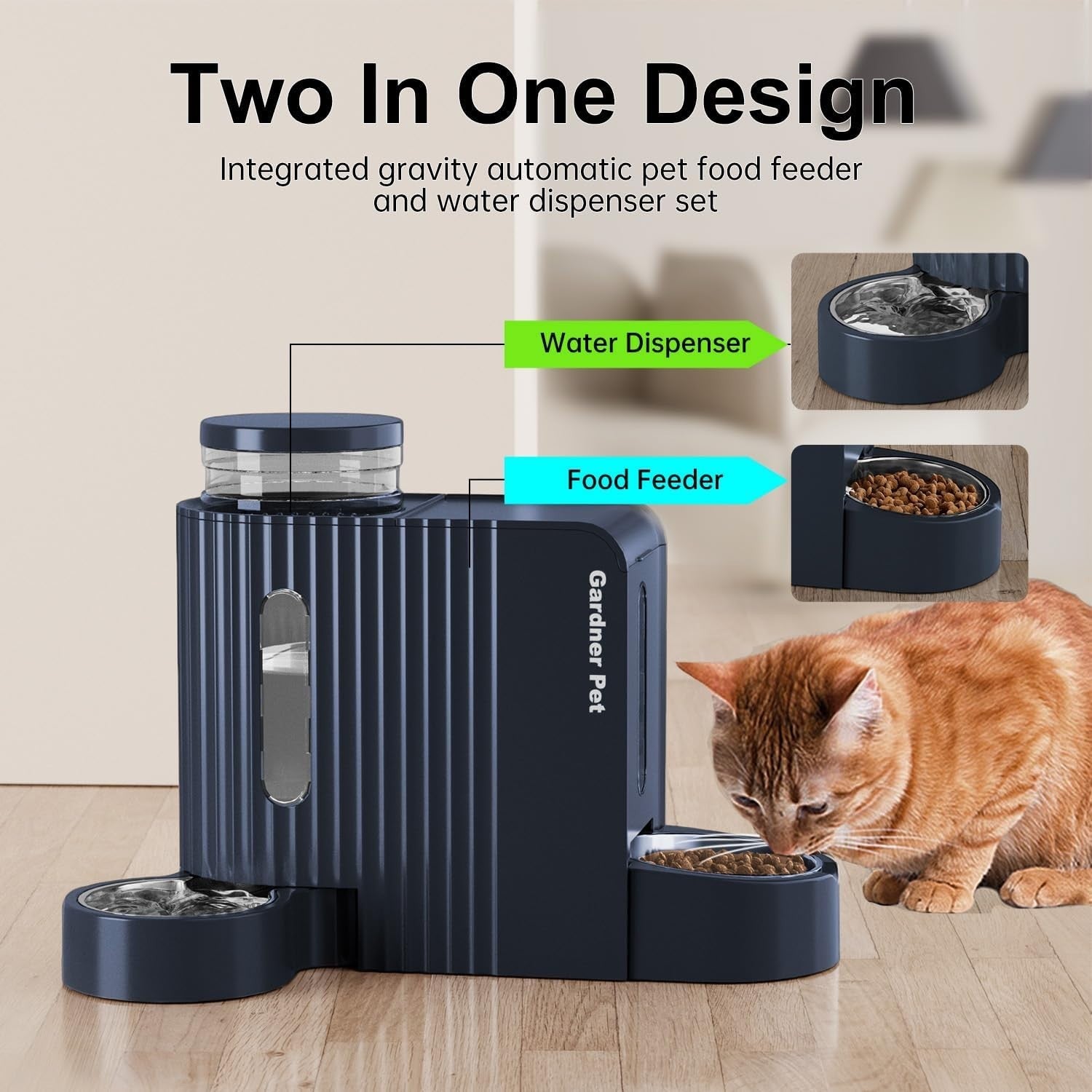 2 in 1 Gravity Pet Feeder Water Dispenser 3L Auto Food Station Blue