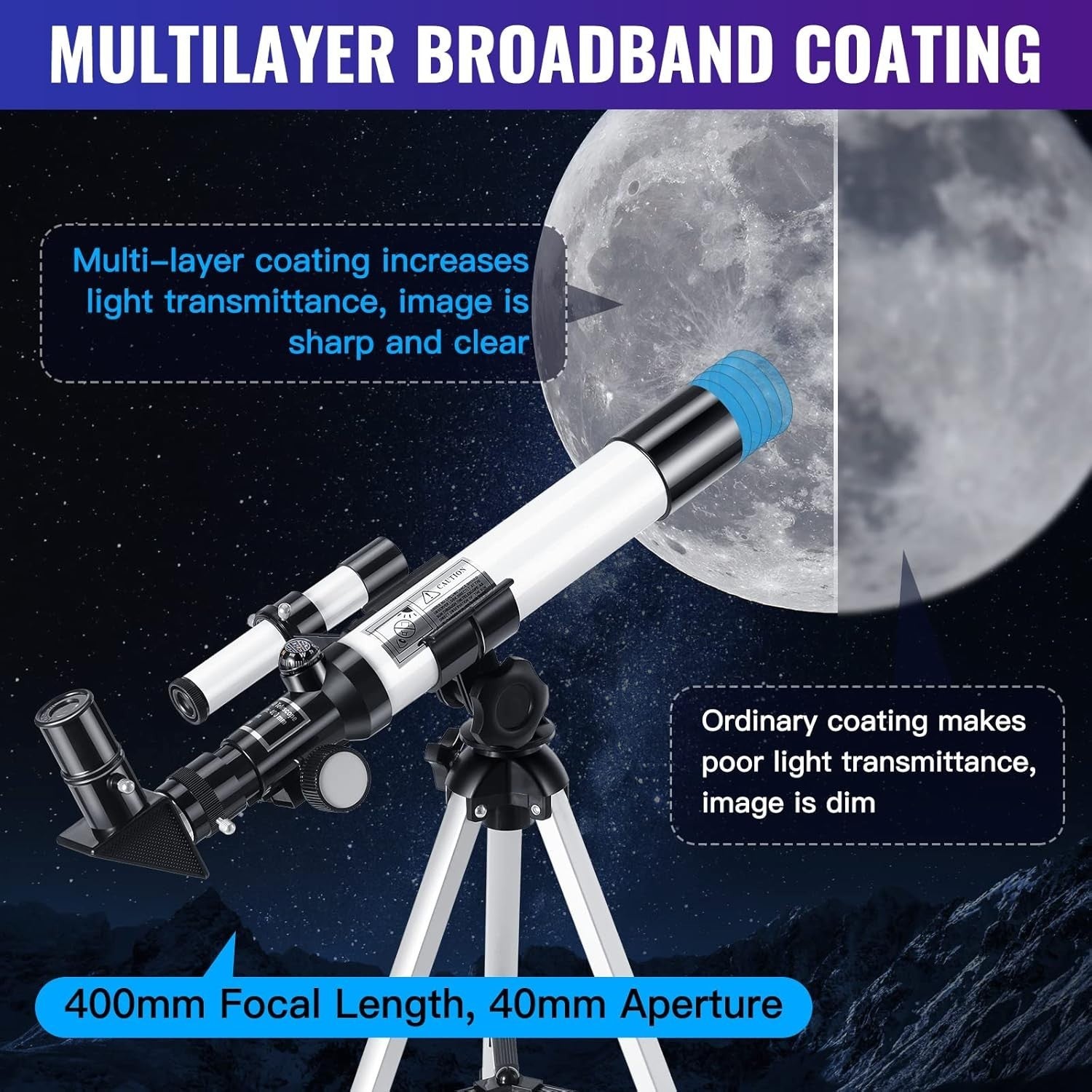Kids Astronomical Refractor Telescope 400mm with Tripod & Finder Scope