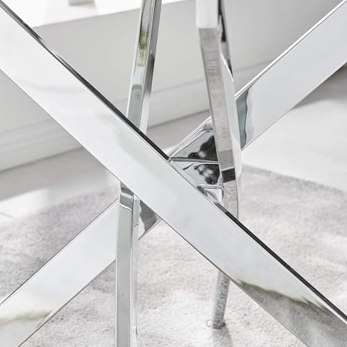 Modern Rectangular Glass Dining Table with Chrome Legs for 6 Person Dining