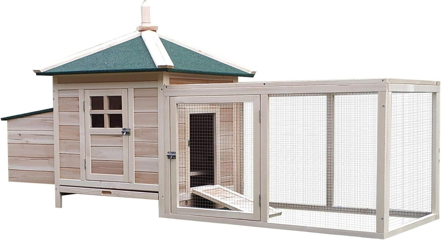 Large Wooden Chicken Coop with Run Nest Box 196cm