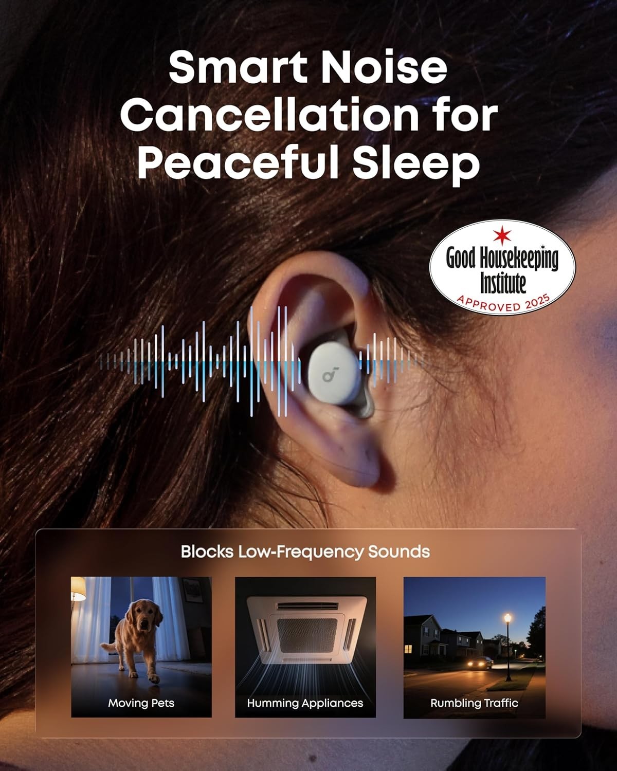 Ultra Comfort Sleep Earbuds for Side Sleepers ANC Snore Masking App