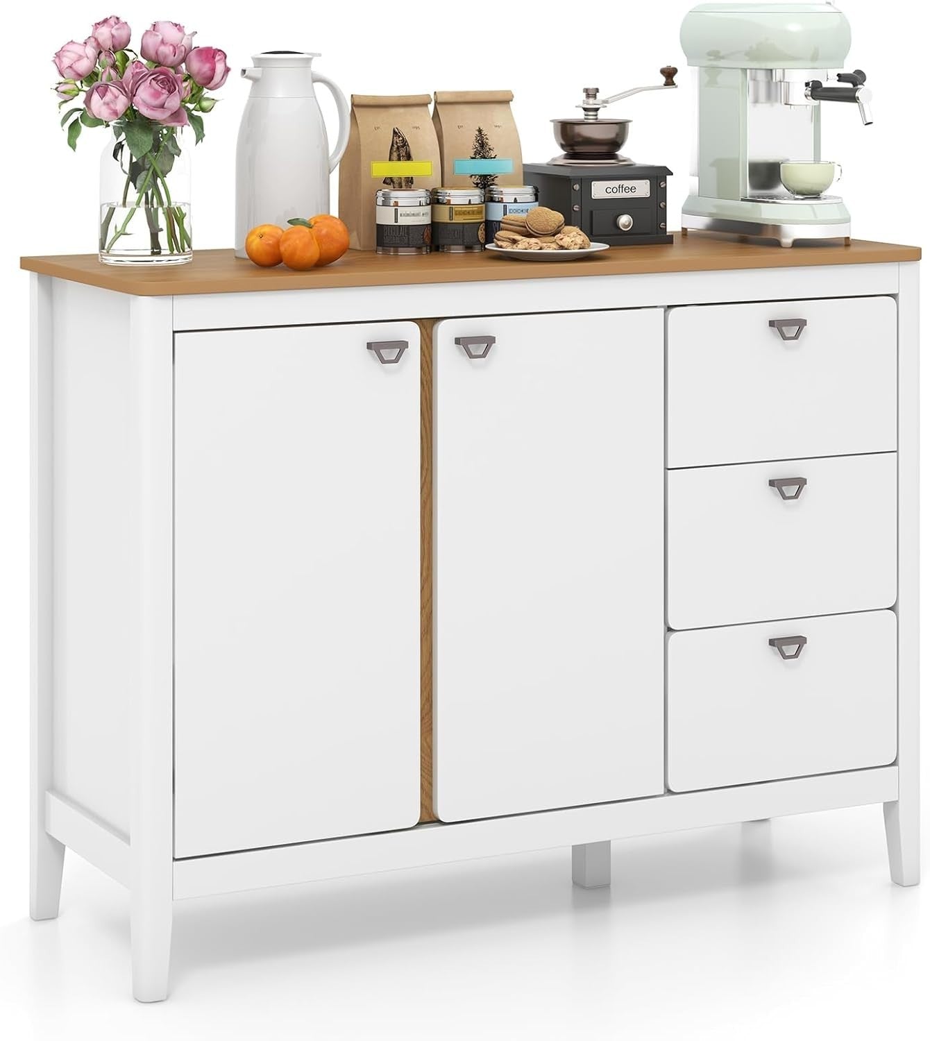 Adjustable Wooden Sideboard Cabinet with 3 Drawers & Large Storage Space