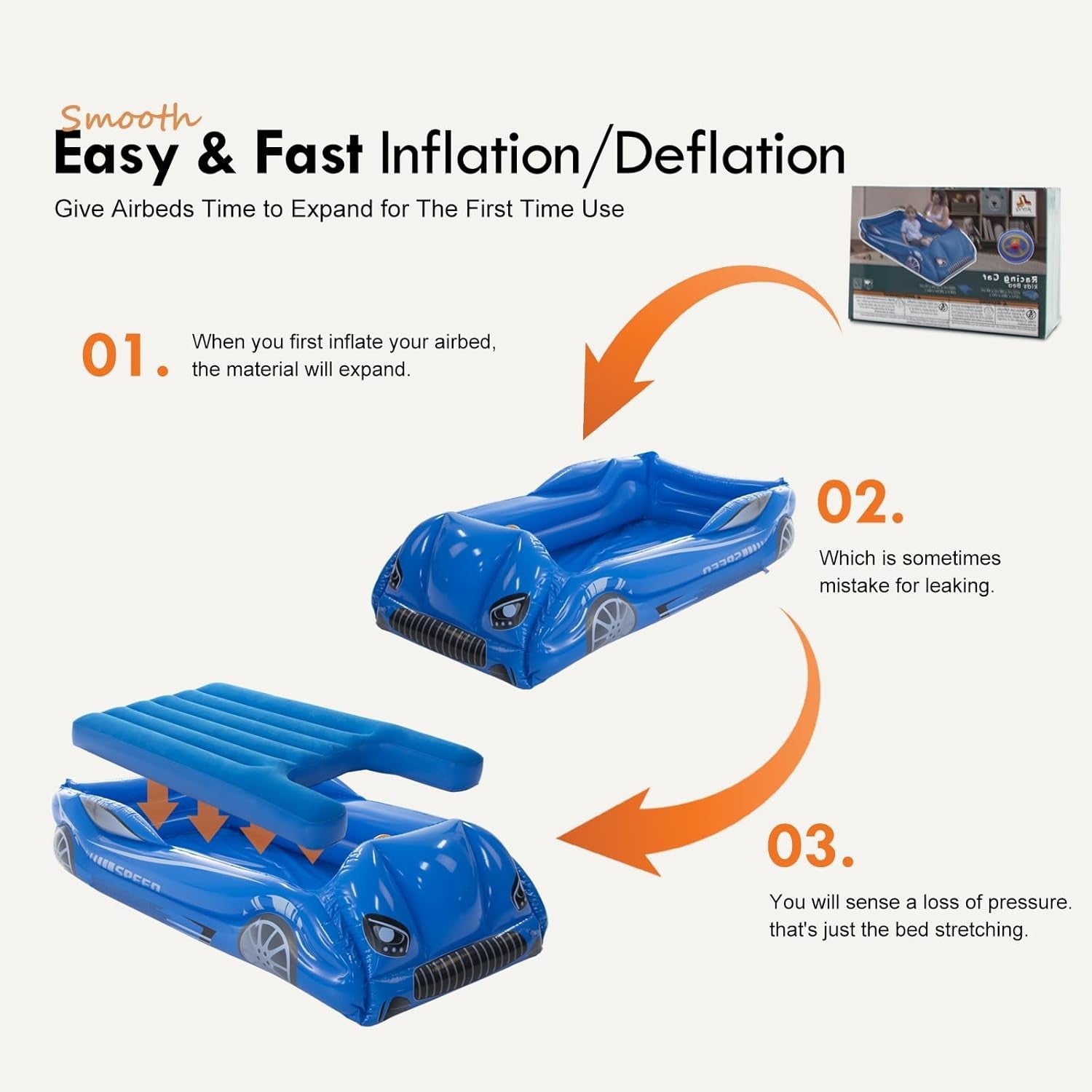 Kids Inflatable Travel Bed Toddler Air Mattress with Safety Sides Blue