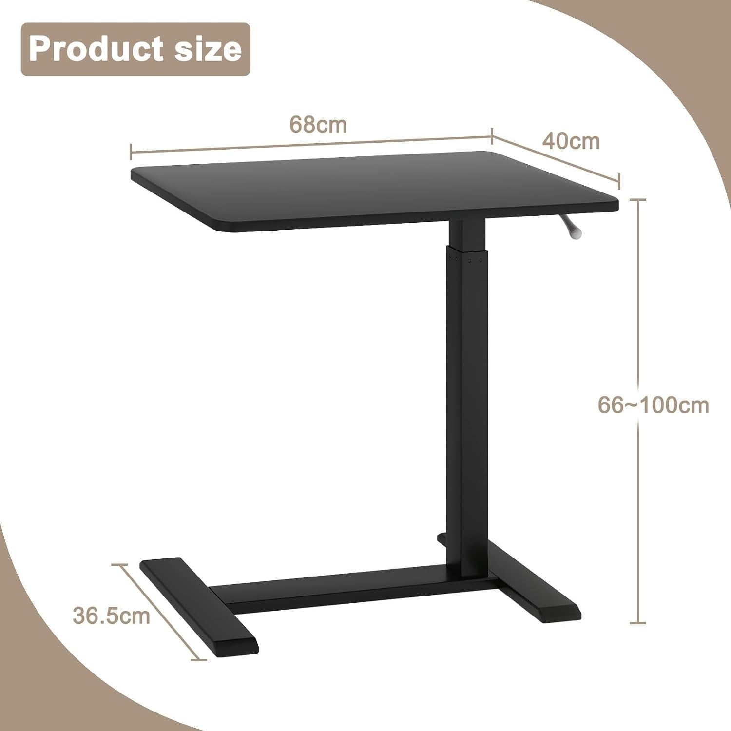 Overbed Table Adjustable Height Pneumatic Laptop Desk Rolling Bedside Stand