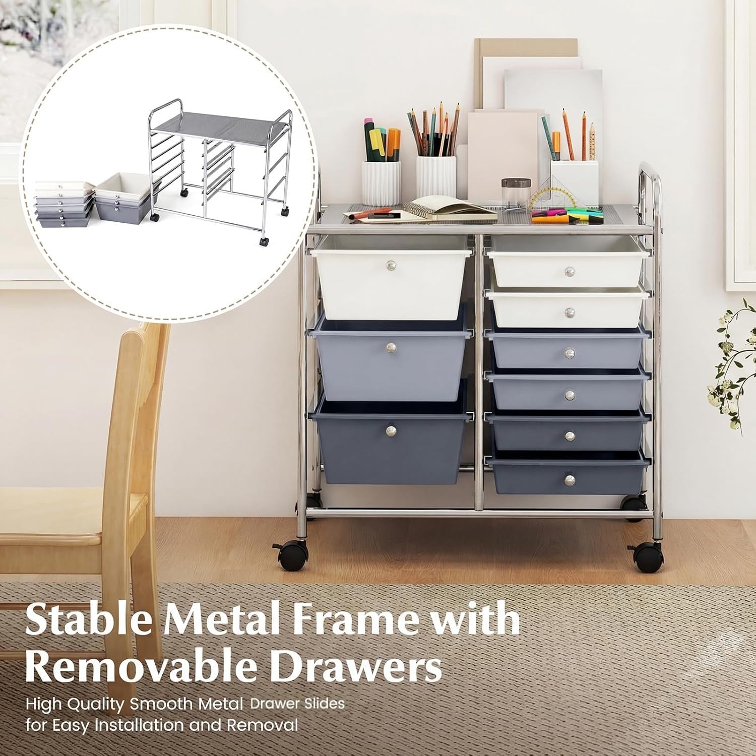 9 Drawer Rolling Storage Cart Utility Trolley Mobile Organiser Wheels
