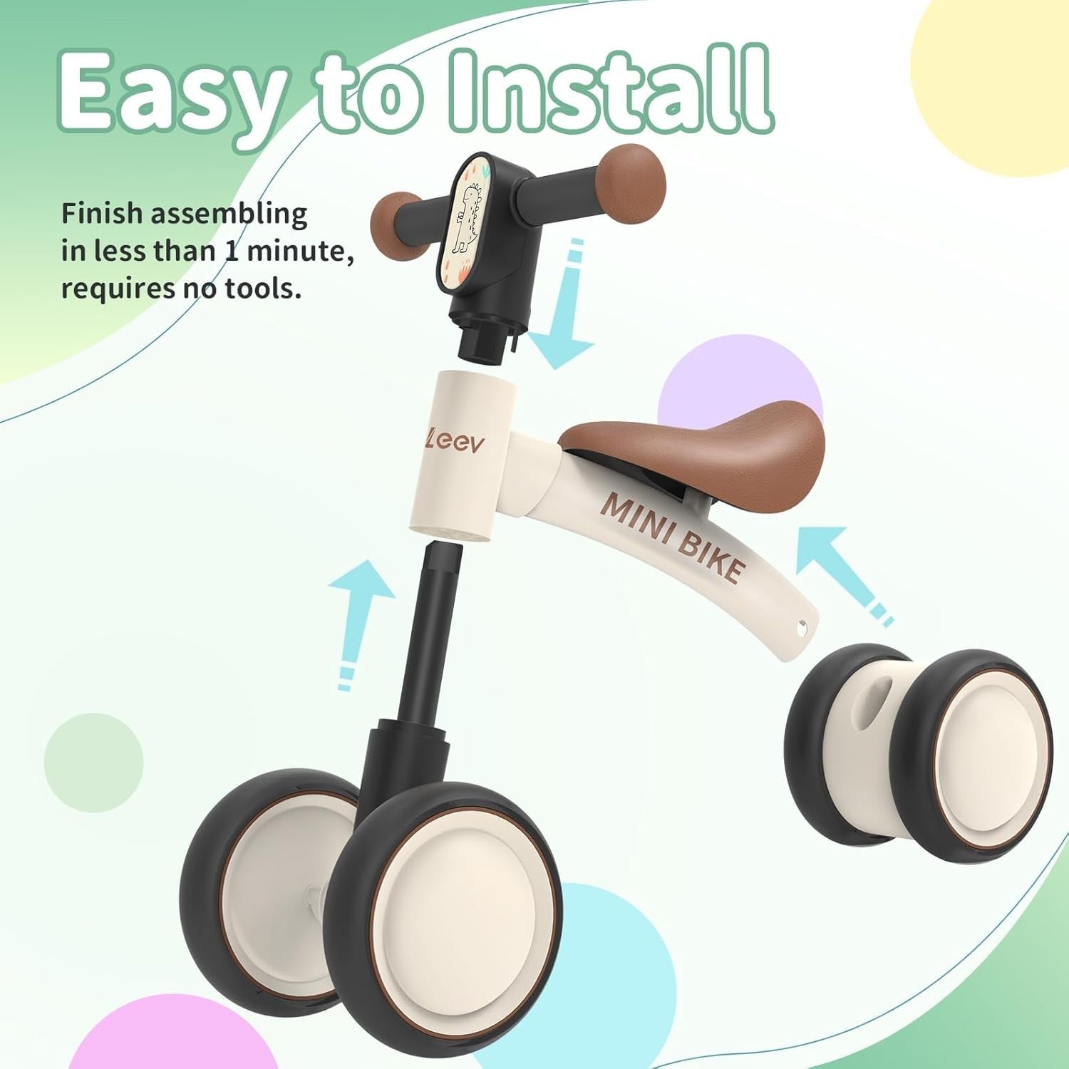 Toddler Balance Bike Baby Walker Ride On Toy 4 Wheel 10-24 Months Brown