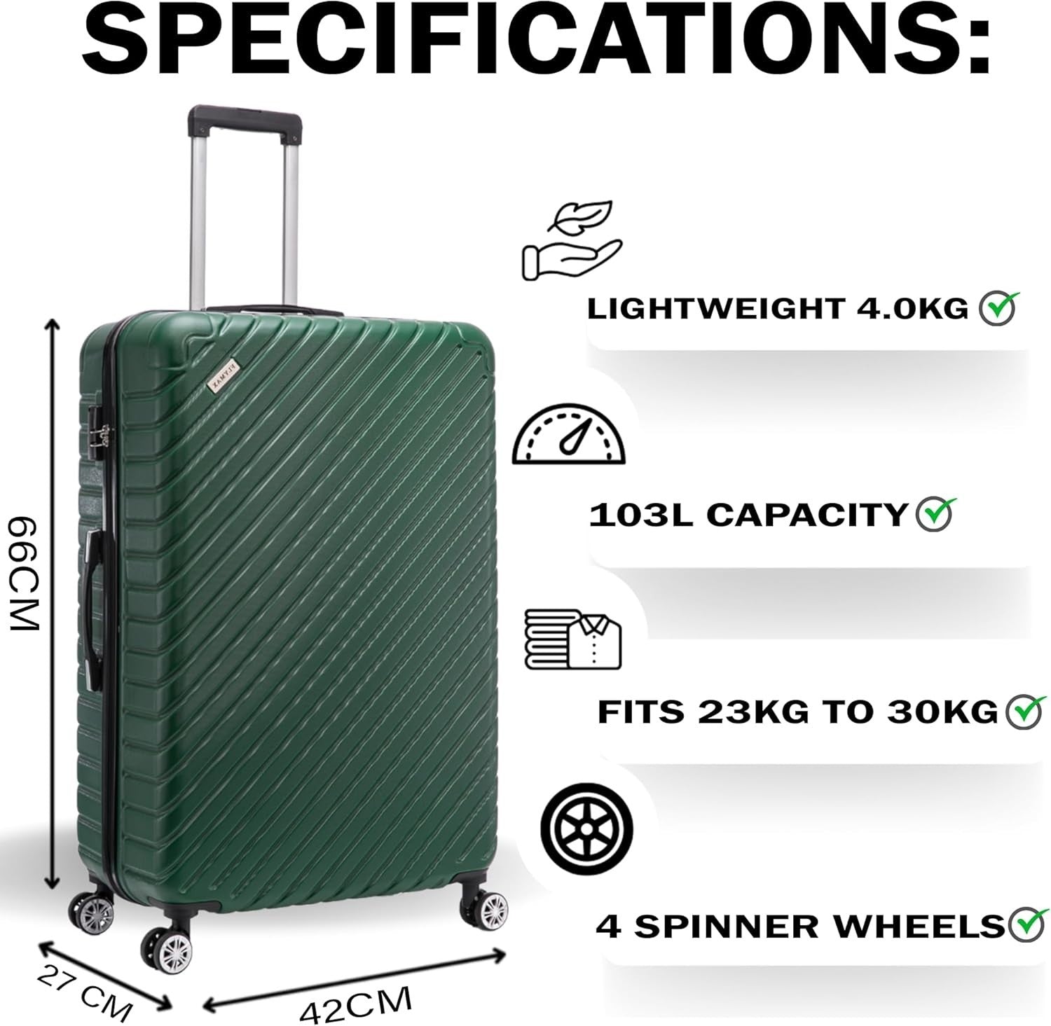 Large Check In Suitcase 29in Lightweight ABS 4 Wheel Spinner Lock