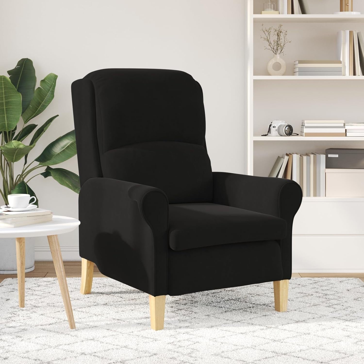 Black Fabric Armchair Ergonomic Lounge Chair Soft Seat Wooden Legs