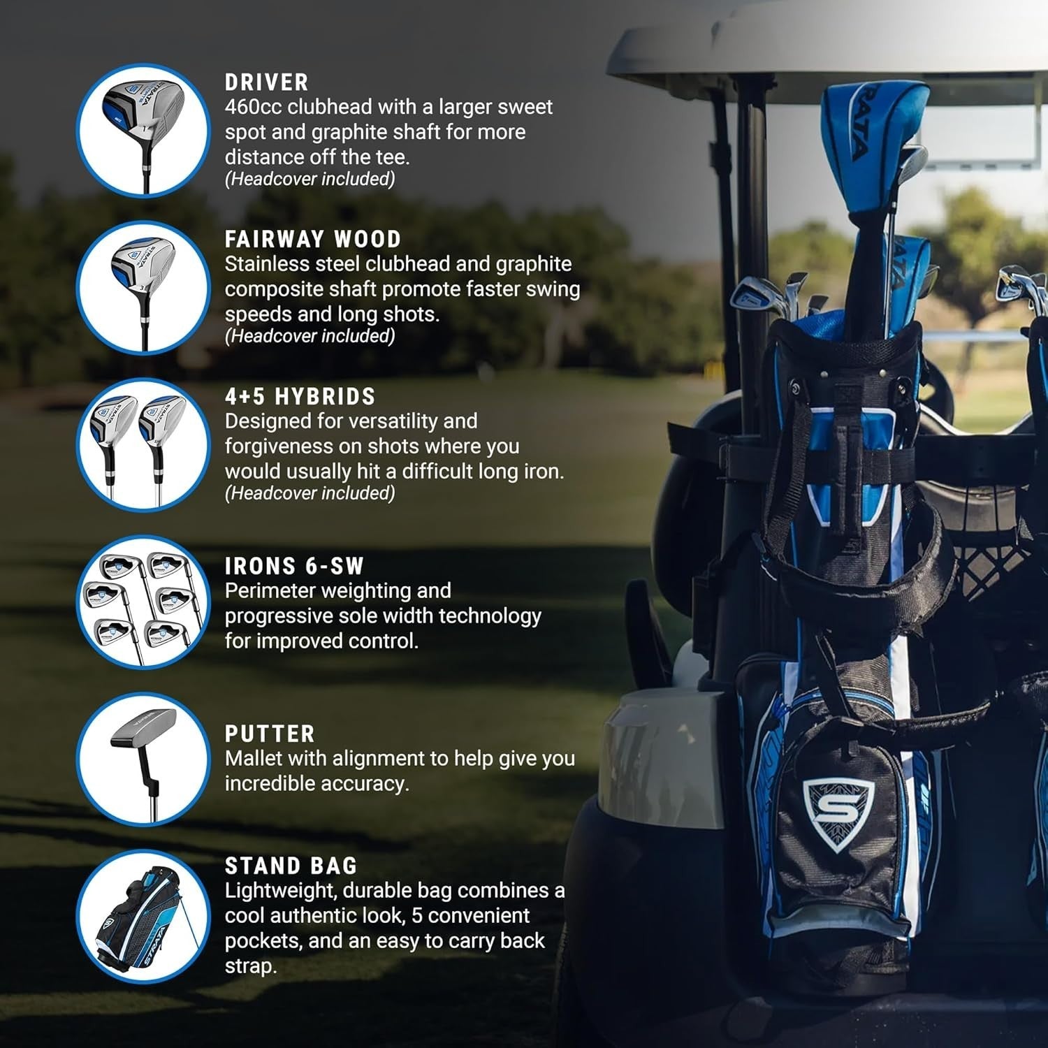 Mens Right Hand Golf Club Set 16pc Driver Hybrids Irons Putter Stand Bag