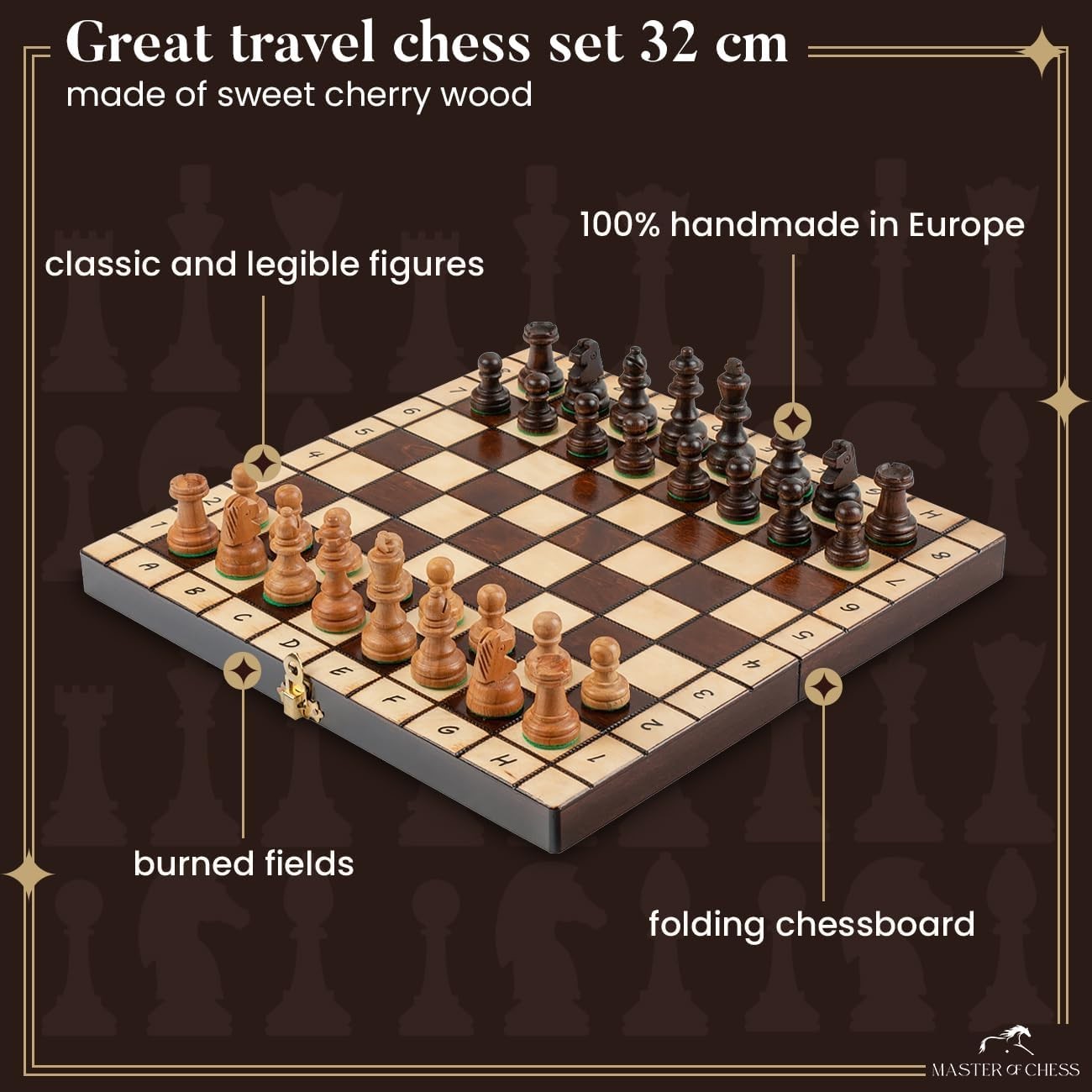 32cm Wooden Chess Set | Handcrafted Portable Board & Classic Pieces | Travel Gam