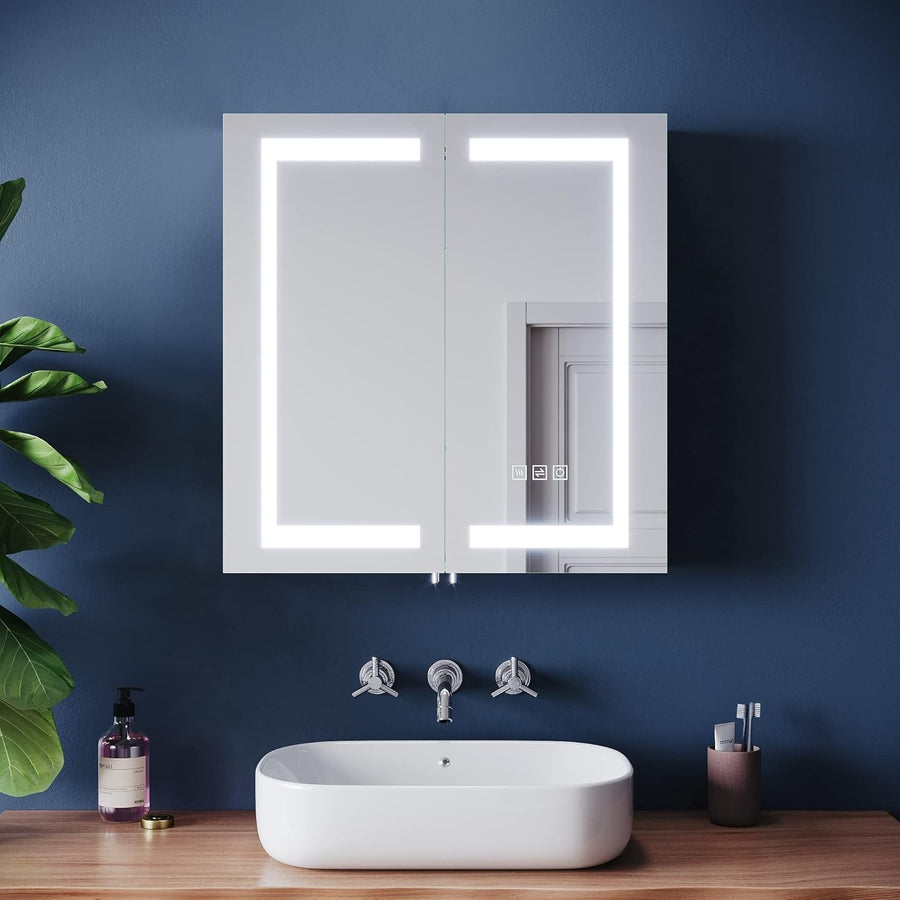 LED Mirror Cabinet 630x650mm Demister Shaver Socket 3-Colour Dimmable