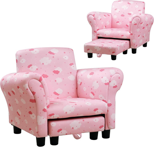 Toddler Armchair with Footrest Kids Sofa Chair Pink Cloud Star Design 18-36M