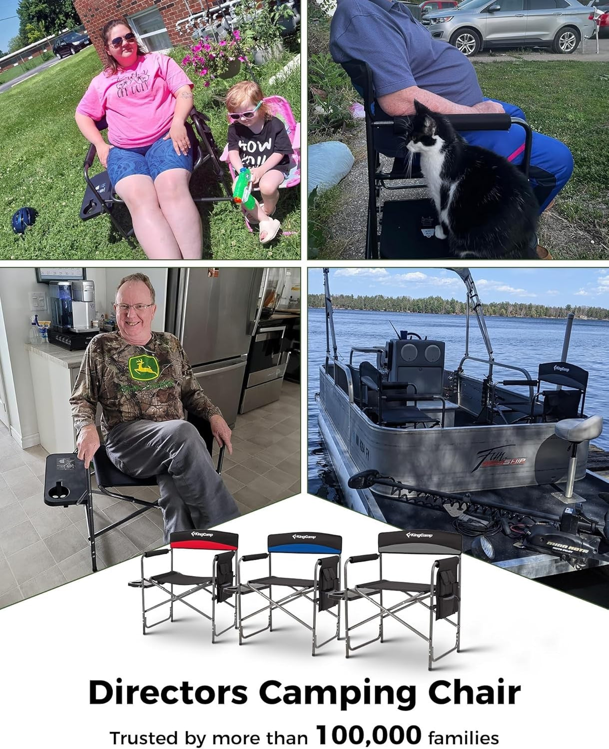 Folding Directors Camping Chair 400LB W/ Side Table Pockets Armrests