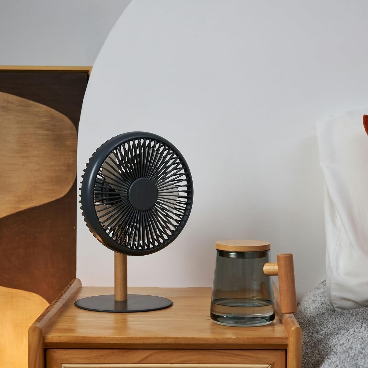 Portable Desk Fan 2-in-1 Rechargeable USB Remote Control Quiet Cooling LED Grey