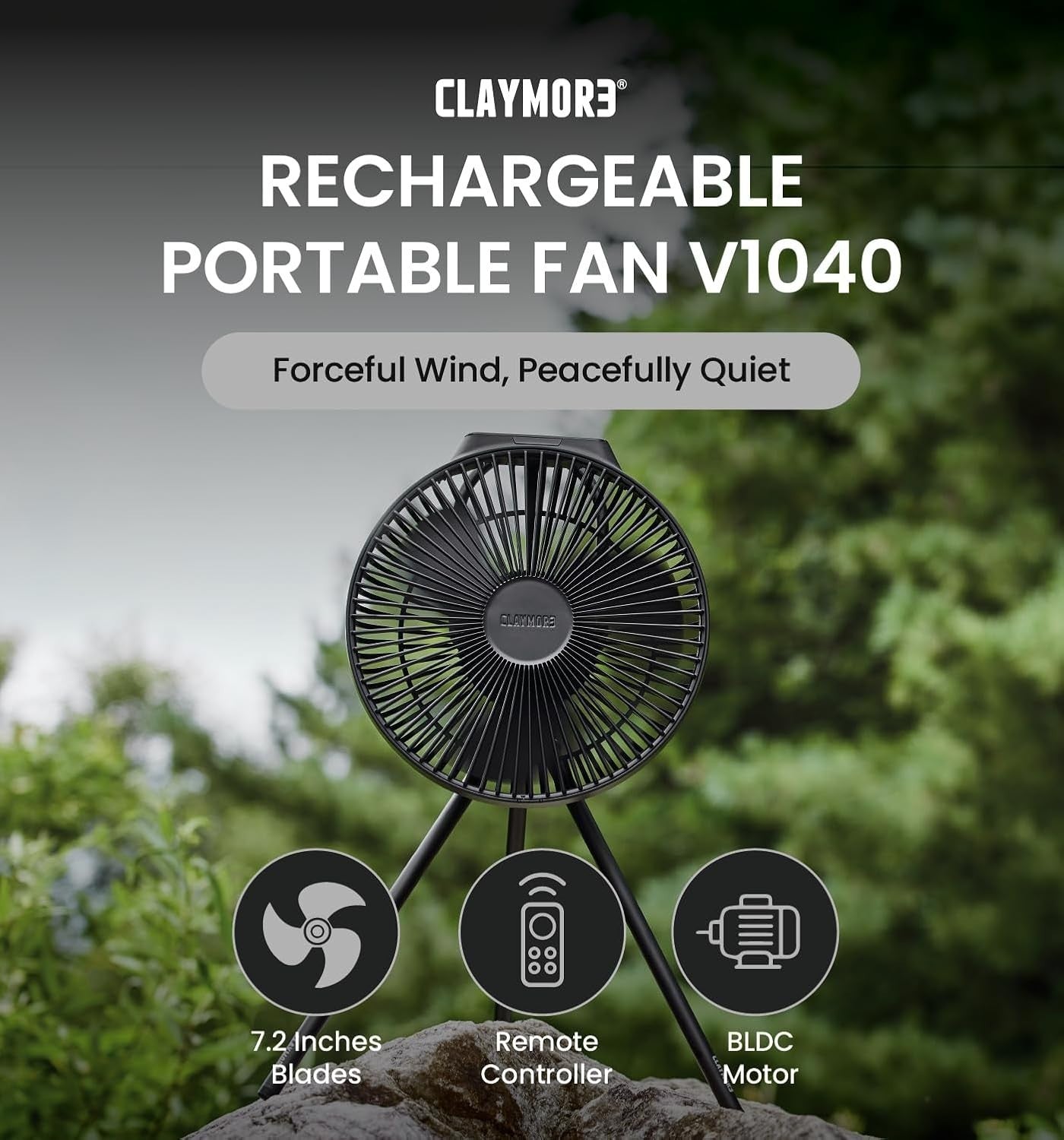 Portable Rechargeable Fan – 10400mAh Battery 4-Speed Remote w/ USB Power Bank