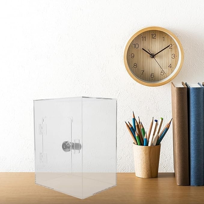 Lockable Acrylic Donation Suggestion Box – Transparent, Secure, 15x20x12cm