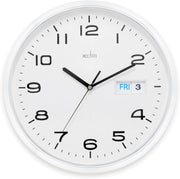 32cm Large Wall Clock Chrome White | Quiet Quartz Date Display Home Office