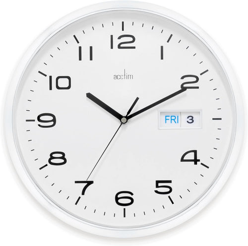 32cm Large Wall Clock Chrome White | Quiet Quartz Date Display Home Office