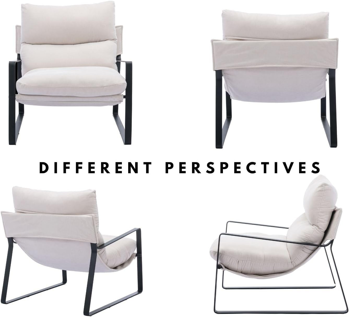 Modern Beige Lounge Armchair Sofa Chair Metal Frame Upholstered Seat