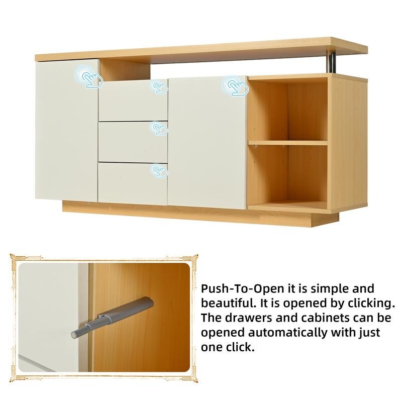 Modern White LED Sideboard Cabinet 2 Door 3 Drawer Push Open Storage