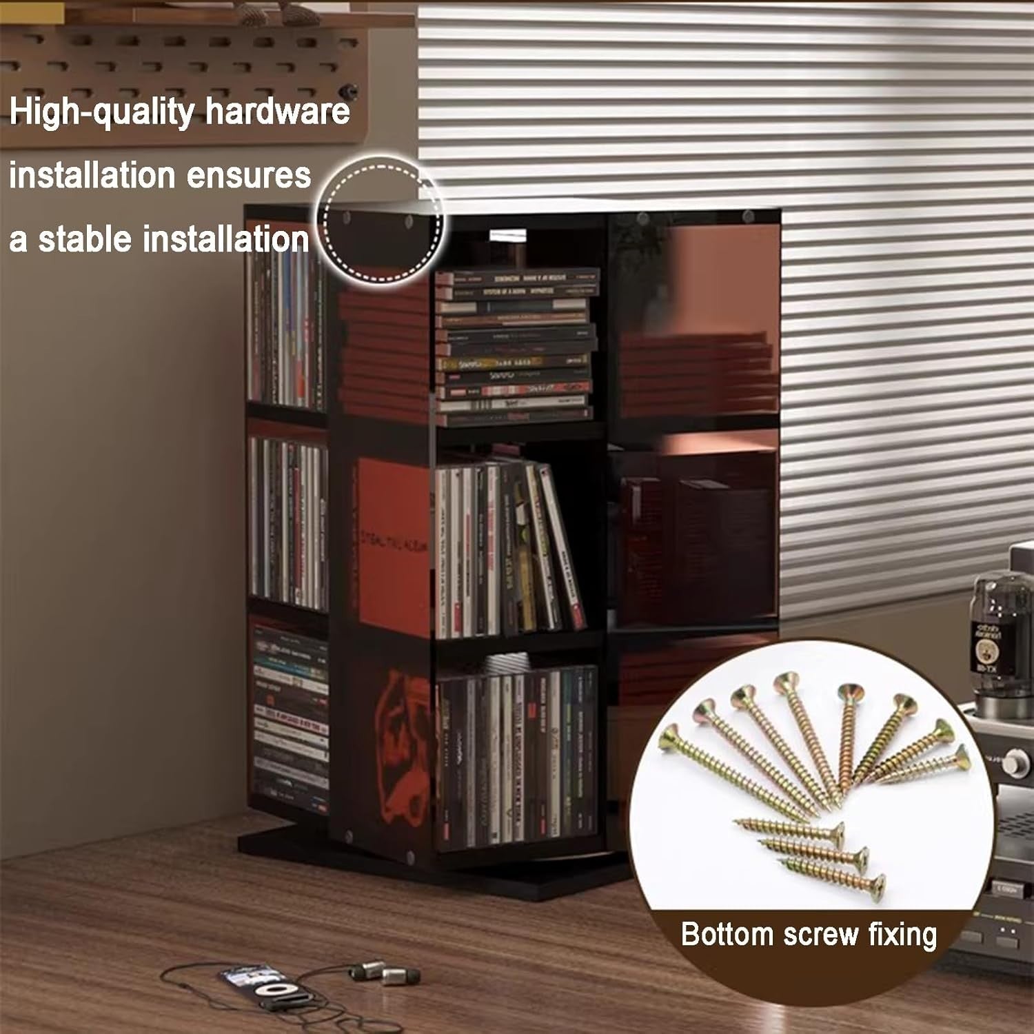3 Tier Rotating CD Storage Rack Media Tower Holds 120 CDs DVD Display