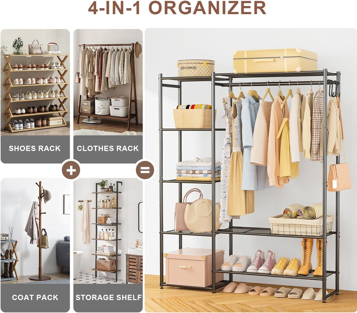 Heavy Duty Clothes Rail with Shelves & Hooks – Black 162cm